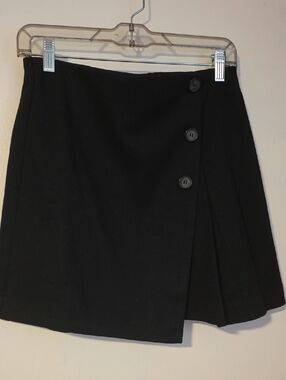 Black Button-Accent Mini Skirt